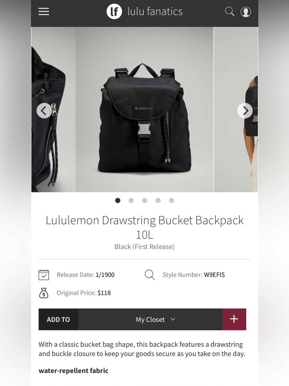 Lululemon Drawstring Bucket Backpack 10L
Black (First Release) - Picture 7 of 7